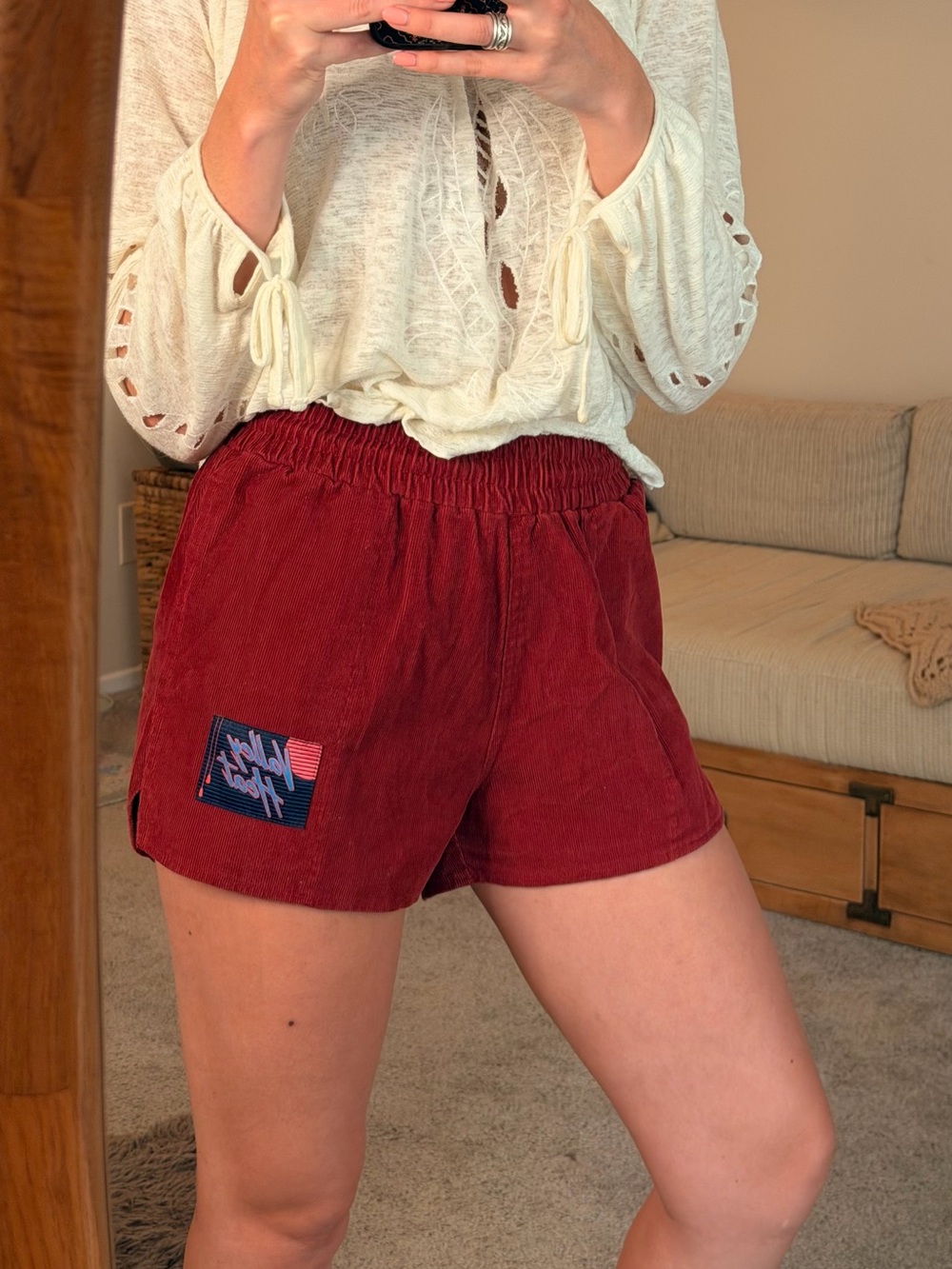 Valley Heat Women's Burgundy Corduroy Elastic Waist Athletic Shorts size XS